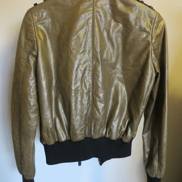 Gucci Leather Women's Biker Bomber Military Jacket Size EU 40